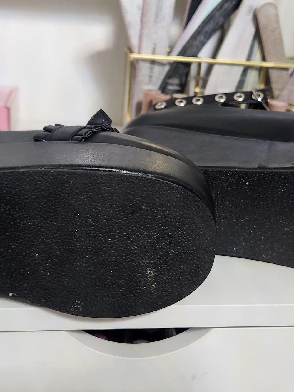 Black Platform Mary Jane Shoes with Grommet Ankle Strap - Picture 7 of 8